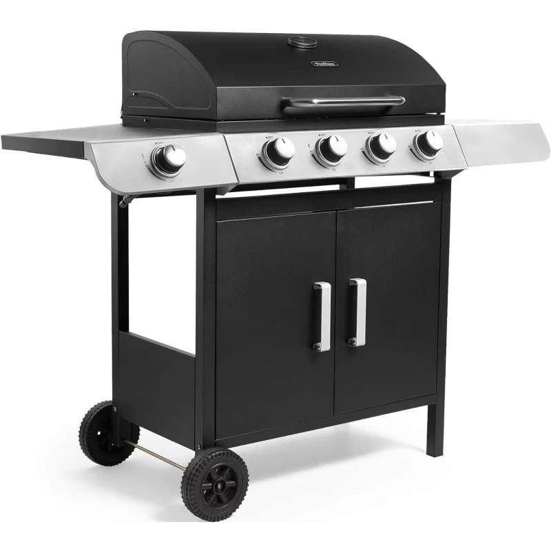 Image of VonHaus Portable 4+1 Burner Gas Barbecue with Warming Rack Black