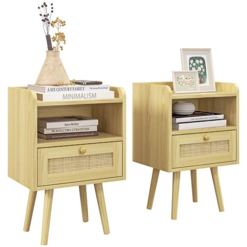Image of Homcom Set Of 2 Boho Side End Table W/ Drawer 831-771V80ND