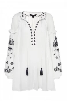 Image of French Connection Edessa Crinkle Folk Top White
