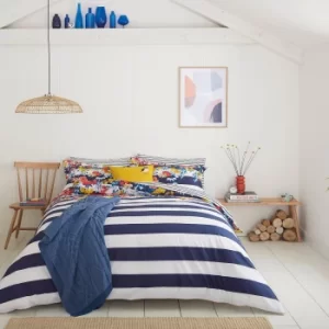 Image of Joules St Ives French Navy 100% Cotton Percale Duvet Cover Set Navy Blue and White