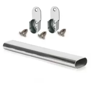 Image of Wardrobe Rail Oval Chrome Hanging Rail Free End Supports & Screws - Lenght 900mm