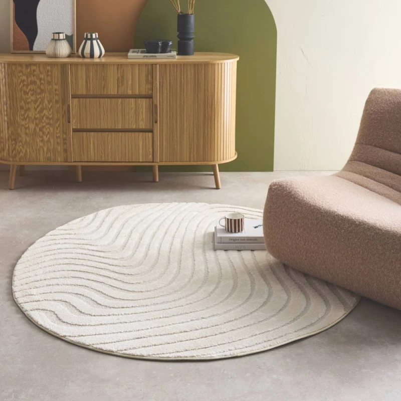 Image of sweeek 160cm Interior Rug With Wavy Patterns Cream Cream