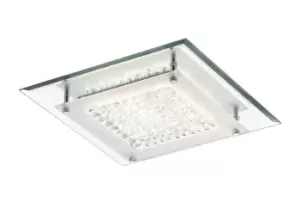 image of Gina LED Flush Ceiling Light, 280mm Square, 12W 960lm 4000K Polished Chrome, Crystal