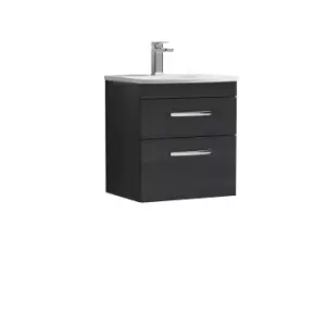 image of Nuie Athena 500 Wall Hung 2-drawer Vanity & Curved Basin - Black Woodgrain