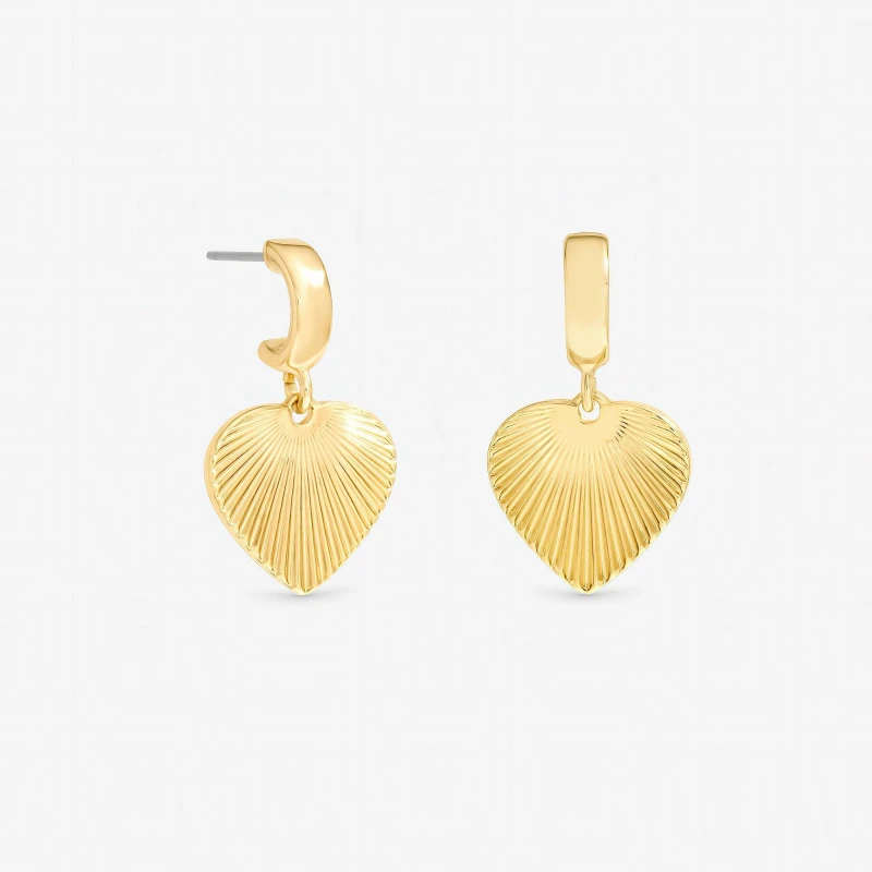 Image of Inicio Womens Gold Plated Diamond Cut Heart Charm Huggie Earings - Gift Pouch Gold Female One Size