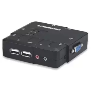 image of Manhattan KVM Switch Compact 2-Port 2x USB-A Cables included Audio Support Control 2x computers from one pc/mouse/screen Black Lifetime Warranty Boxed