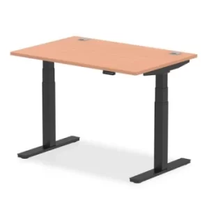 Image of Air 1200 x 800mm Height Adjustable Desk Beech Top Cable Ports Black Leg