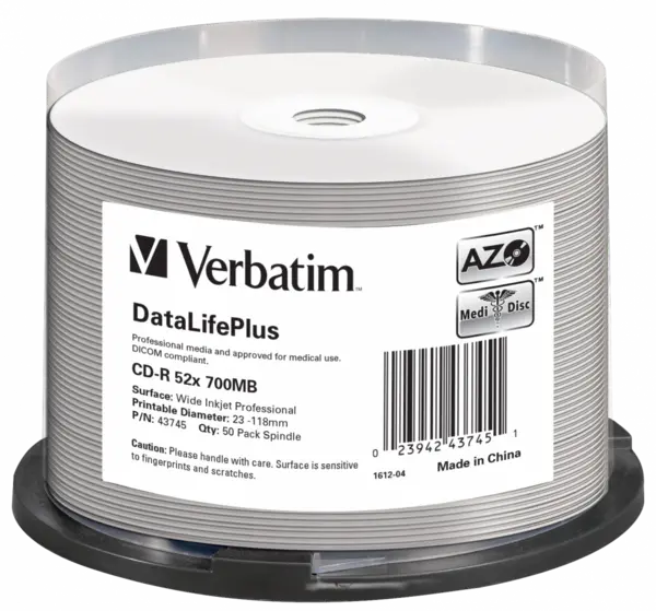Image of Verbatim 700MB CD-R DataLifePlus Discs, 52x , Wide Inkjet Printable,