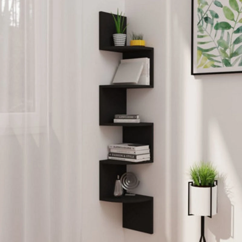Image of VIDAXL Vidaxl - Wall Corner Shelf Black 19x19x123cm Engineered Wood 8720286344309