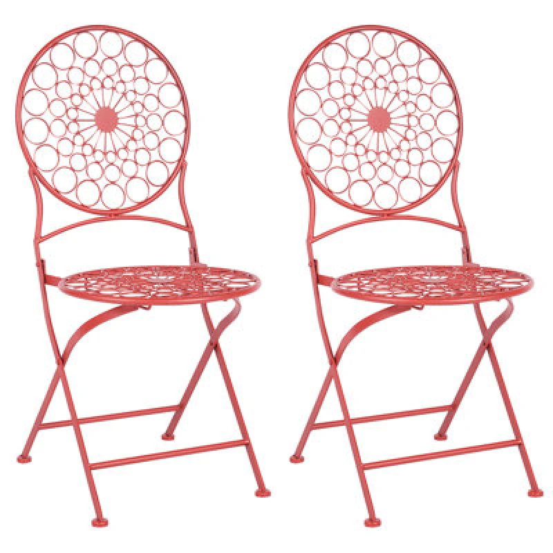 Image of Beliani Set Of 2 Garden Chairs Scario Metal Red