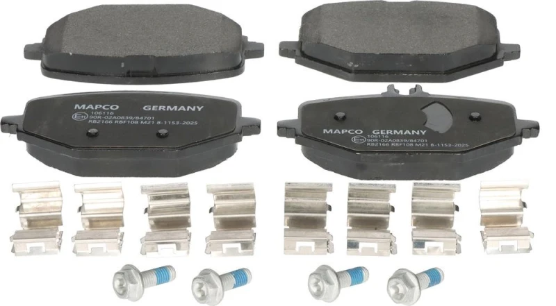 Image of MAPCO 106116 Brake pad set Rear Axle, prepared for wear warning indicator, with fastening material Brake Pad Set,disc brake (402)