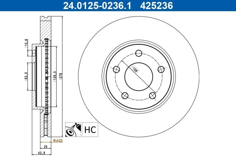 Image of Brake disc ATE 24.0125-0236.1