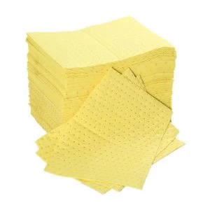 Image of Fentex 40 x 50cm Chemical Absorbent Pads 100 Litres Bonded Perforated Poly Wrapped Yellow Pack 100