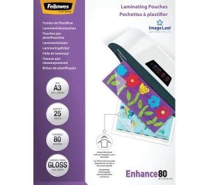 Image of Fellowes Enhance 80 Micron A3 Laminating Pouches 25 Pack
