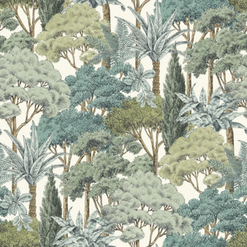 Image of Grandeco Botanical Sketched Forest Trees Textured Wallpaper, Green