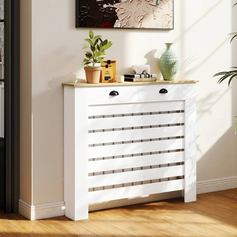 Image of HOMCOM Radiator Cover with Drawer, Horizontal Slat, White White Unisex