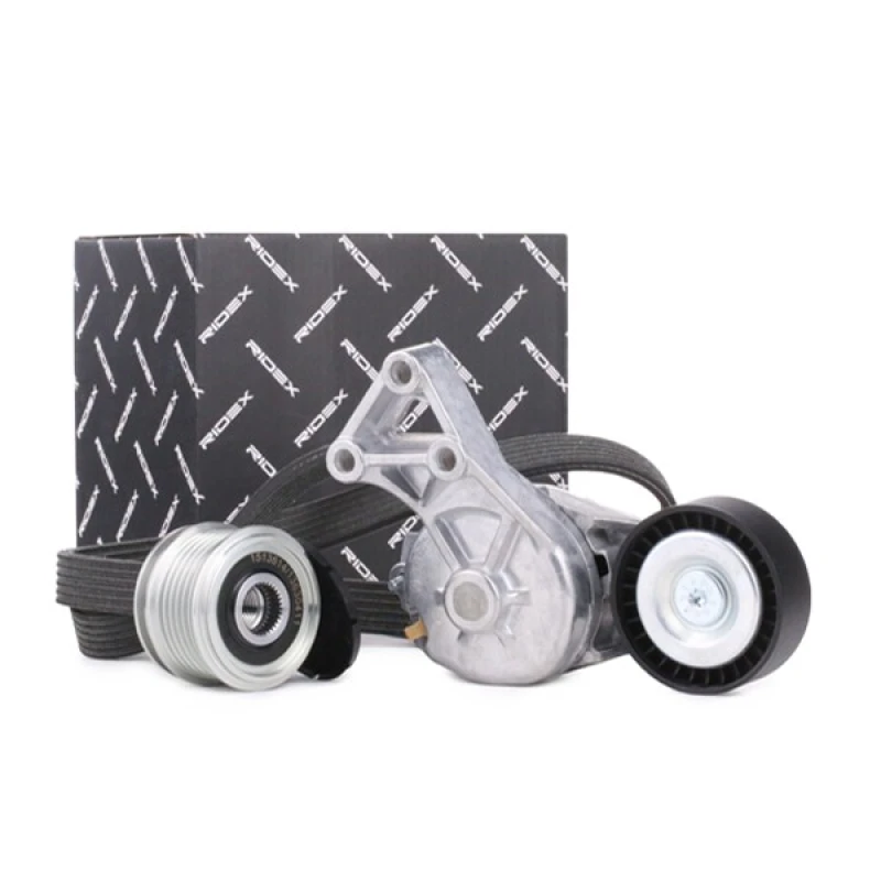 Image of RIDEX 542R0234 V-ribbed belt set Check alternator freewheel clutch & replace if necessary, Pulleys: with freewheel belt pulley V-Ribbed Belt Set (542
