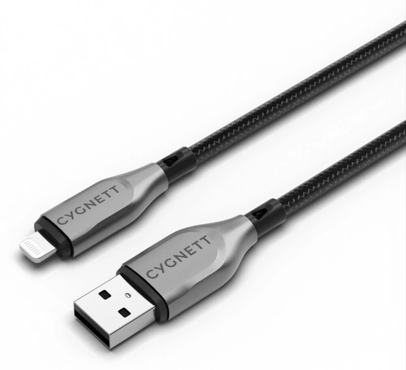 Image of Cygnett Armoured Lightning To USB-A Cable - 1m - Black / Grey