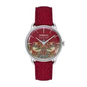 image of August Berg x Morris & Co Crimson Silver Strawberry Thief Red Perlon 30Mm Watch M1ST0530E17VRD