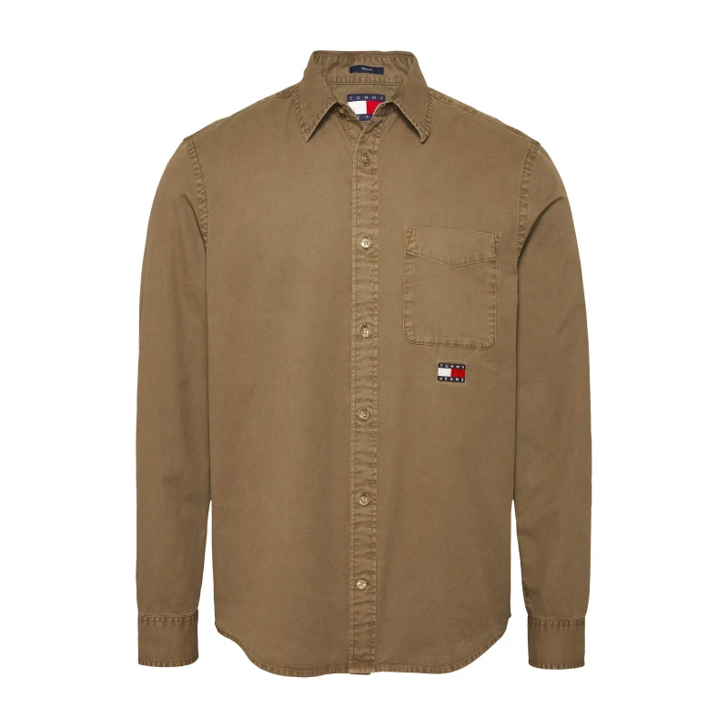 Image of Tommy Jeans TJM REG WASHED TWILL SHIRT - Brown Brown XL