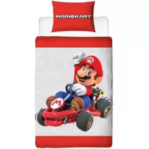 image of Super Mario Closeup Duvet Cover Set (Double) (Grey/White/Red) - Grey/White/Red