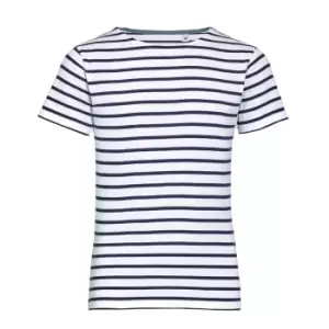 Image of SOLS Childrens/Kids Miles Striped Short Sleeve T-Shirt (10yrs) (White/Navy)