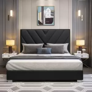 Image of Deana Upholstered Beds - Plush Velvet, Double Size Frame, Black - Black