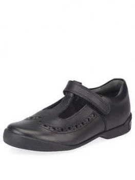 Image of Start-rite Girls Leapfrog T-Bar School Shoes - Black Leather, Size 1 Older