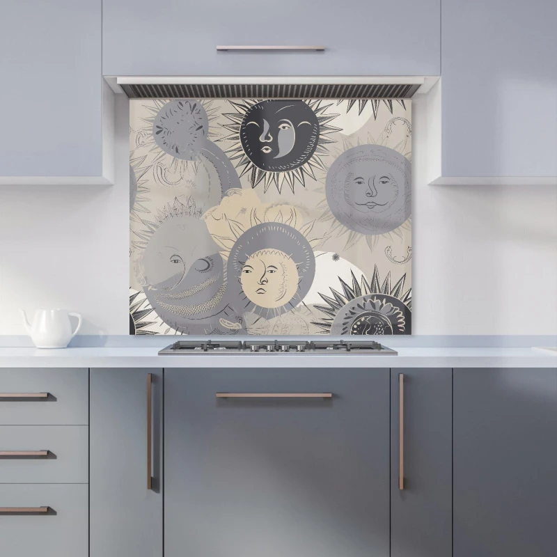 Image of Warren Reed - Designer Grey Black Abstract Moon & Sun Kitchen Splashback Size: 600mm x 750mm Grey Unisex 600mm x 750mm