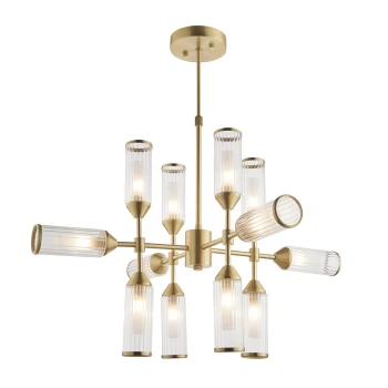 image of Trieste 12 Light Ceiling Pendant Satin Brass Plate With Clear & Frosted Glass