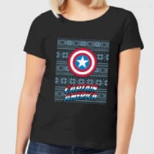 Image of Marvel Captain America Womens Christmas T-Shirt - Black