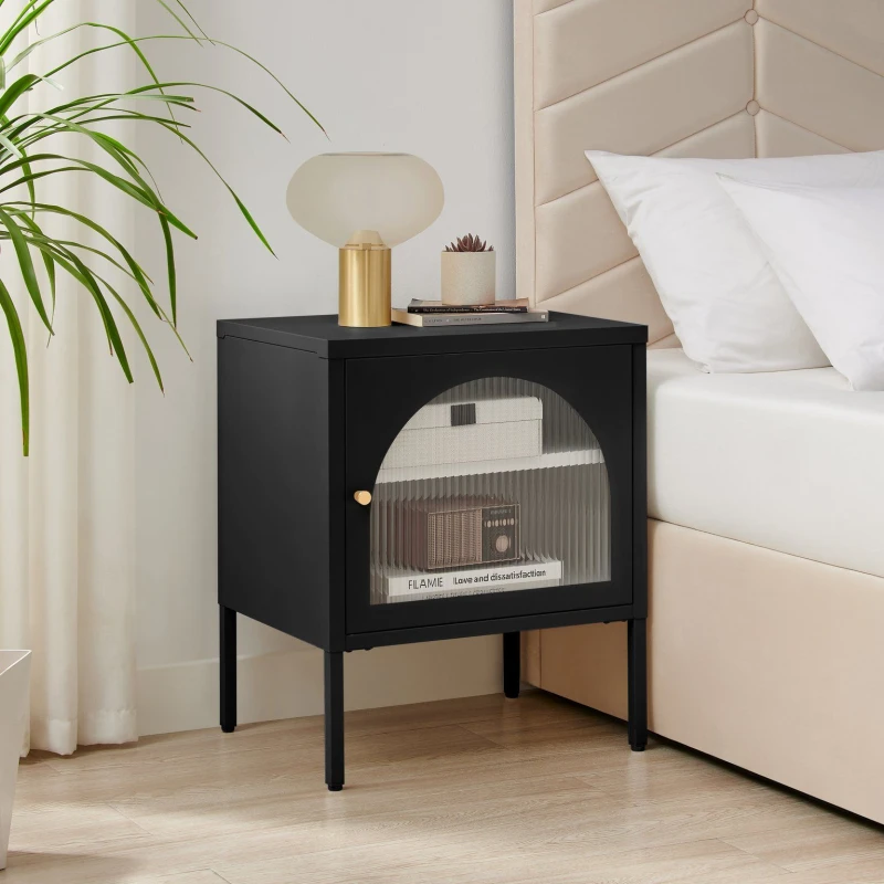 Image of FurnitureboxUK FurnitureboxUK Urbi Metal Bedside Cabinet With Shelf in Black One Size Unisex 5056657188481