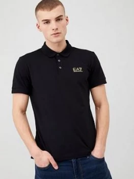 Image of Emporio Armani EA7 Core ID Logo Long Sleeve Polo Shirt Black Size M Men