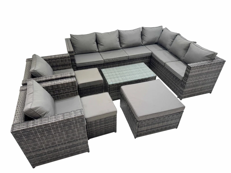 Image of Fimous Rattan Garden Furniture Set with 2 Chairs 3 Stools Dark Grey Mixed Dark Grey Unisex