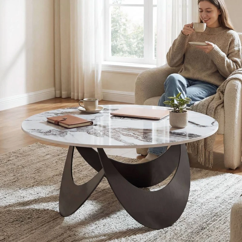 Image of HOMCOM Coffee Table Sintered Stone Top White & Black Size: 80cm x 80cm White Unisex 80cm x 80 cm