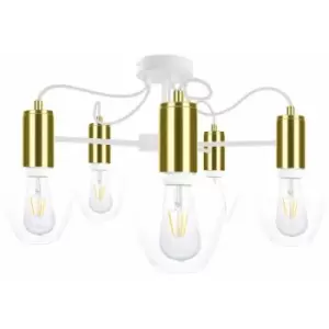 image of Keter Maya Multi Arm Semi Flush Ceiling Light White, Gold, 60cm, 5x E27