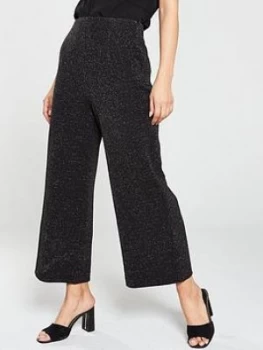 Image of WHISTLES Metallic Wide Leg Ponte Trousers - Black, Size 10, Women