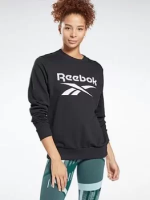 Image of Reebok Identity Logo French Terry Crew Sweatshirt, Black Size M Women