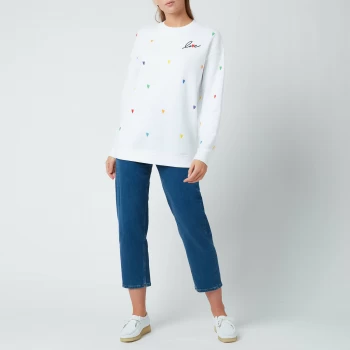 Image of Kate Spade New York Womens Embroidered Hearts Sweatshirt - Fresh White - L