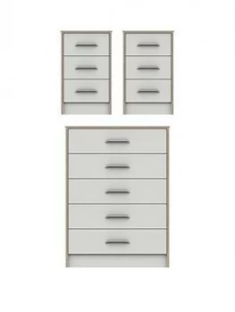 Image of Brianne Ready Assembled 3 Piece Package - 5 Drawer Chest And 2 Bedside Chests