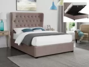 Image of ASC Belmont 4ft6 Double Cappuccino Upholstered Fabric Ottoman Bed Frame