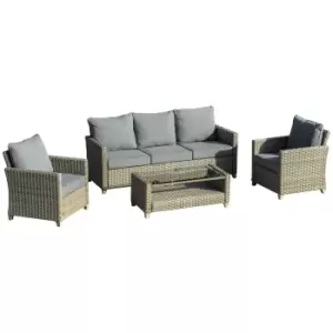 Image of Outsunny 5-Seater Patio Wicker Sofa Set, Outdoor PE Rattan Sectional Conversation Aluminium Frame Furniture Set with 2-Tier Tea Table, Brown