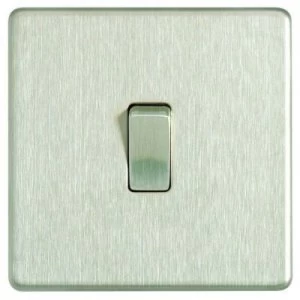 image of Wickes 10A Light Switch 1 Gang 2 Way Brushed Steel Screwless Flat Plate