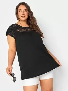 Image of Yours Crochet T-Shirt - Black, Size 16, Women