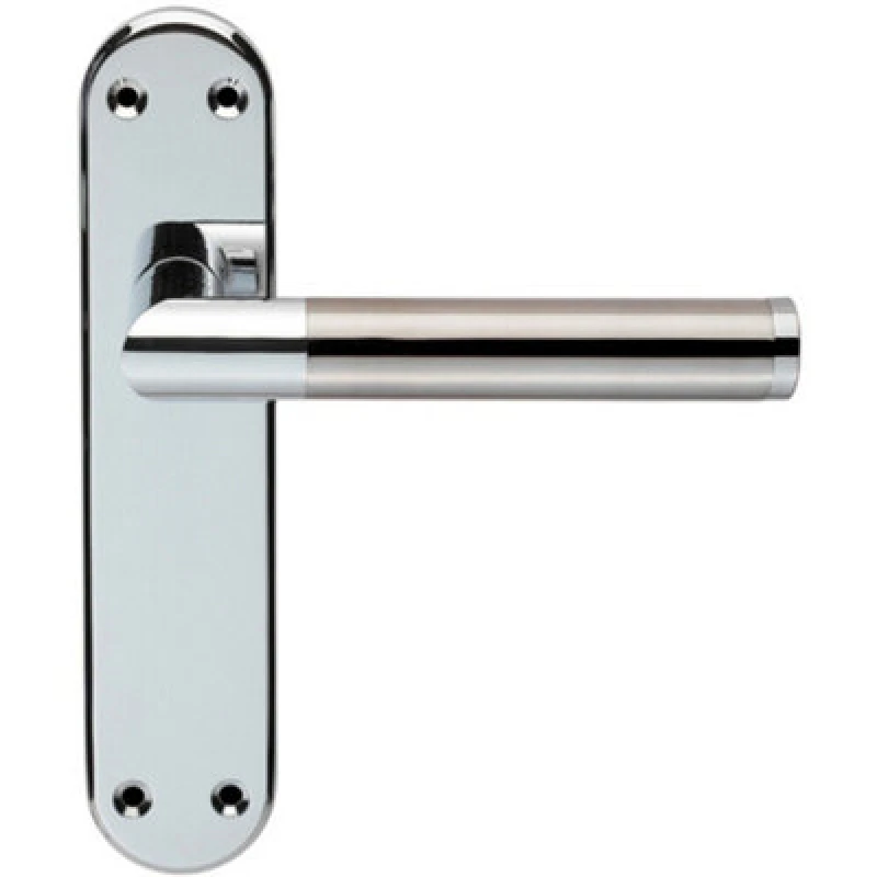 Image of Loops Round Bar Lever on Latch Backplate Door Handle 180 x 40mm Chrome & Nickel Metallics