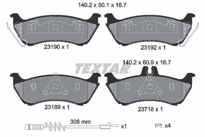 Image of Brake pad set TEXTAR 2319002