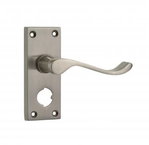 image of Wickes York Victorian Scroll Privacy Door Handle - Satin Nickel 1 Pair