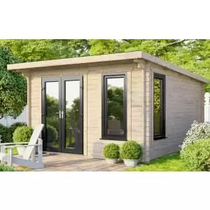Image of Power Sheds 12 x 12ft Left Hand Door Pent Notched Logs Log Cabin