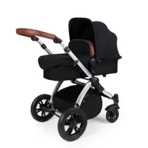 image of Ickle Bubba Stomp V3 2 in 1 Pushchair - Black on Silver with Tan Handles