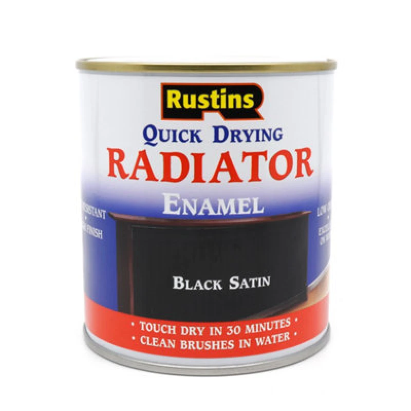 Image of Rustins Quick Drying Radiator Enamel Satin - Black 250Ml